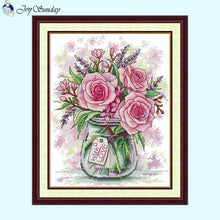 Load image into Gallery viewer, Flower Vase Pattern Cross Stitch Roses and Lavender - AIMDIY
