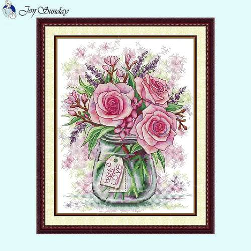 Flower Vase Pattern Cross Stitch Roses and Lavender - AIMDIY