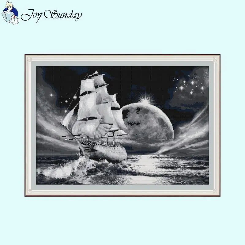 Sailboat Sailing Away Black Pattern Cross Stitch - AIMDIY