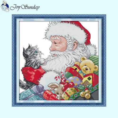 Santa and Kitten - Cross Stitch - AIMDIY