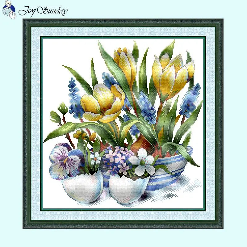 Spring Calling Joy Sunday Floral Pattern Cross Stitch