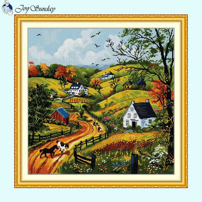 Spring Hills Landscape Pattern Cross Stitch Kit - AIMDIY