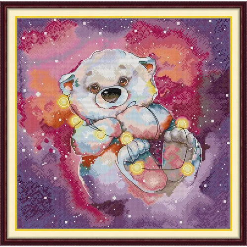 Starry Bear Cartoon Printed Cross Stitch - AIMDIY