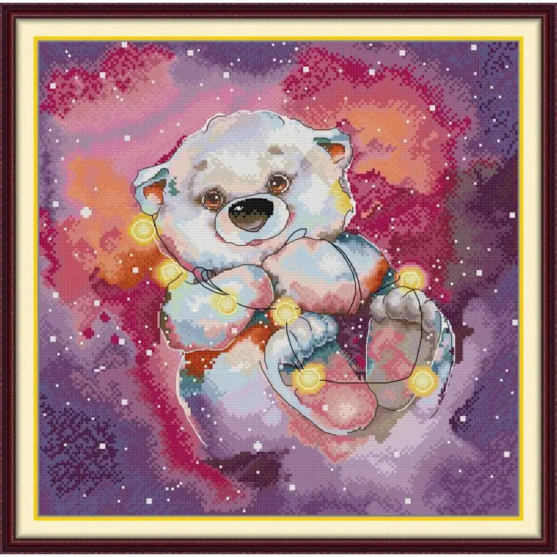 Starry Bear Cartoon Printed Cross Stitch - AIMDIY