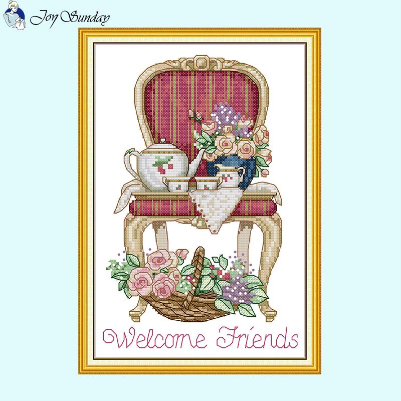 Tea Set And Flowers On Chair Cross Stitch Kit - AIMDIY