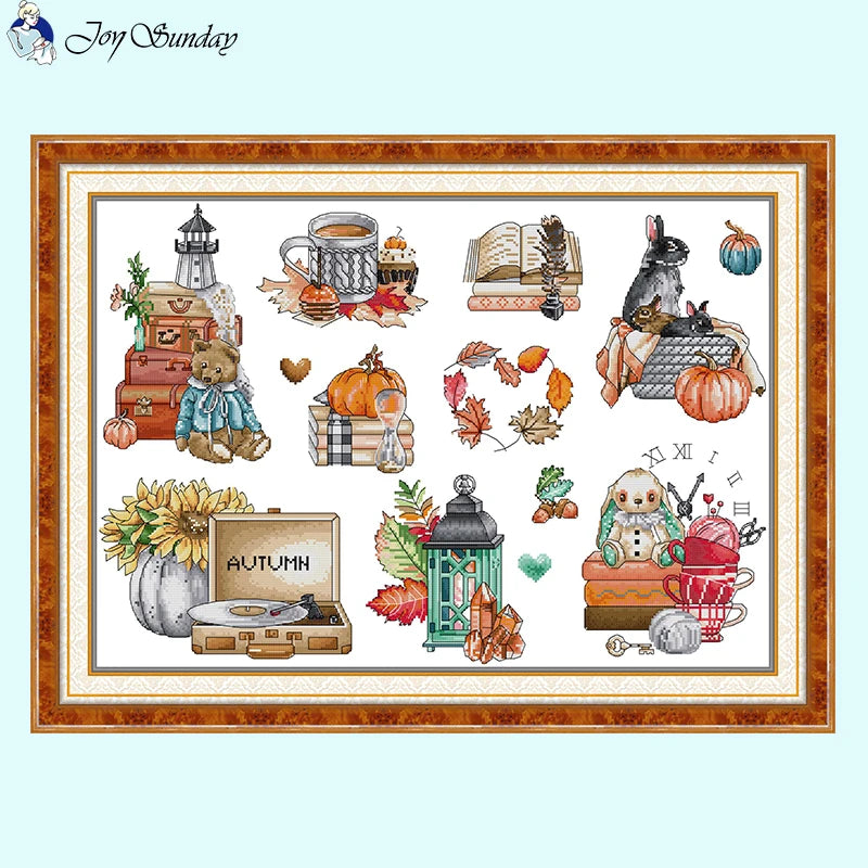 The Scent of Autumn Cross Stitch Kits with Fall Patterns on Stamped Canvas for Handmade Embroidery