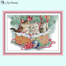 Load image into Gallery viewer, Joy Sunday Three Kittens Cartoon Cross Stitch - AIMDIY
