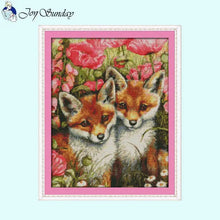 Load image into Gallery viewer, Two Little Foxes Joy Sunday Animal Cross Stitch Kits - AIMDIY
