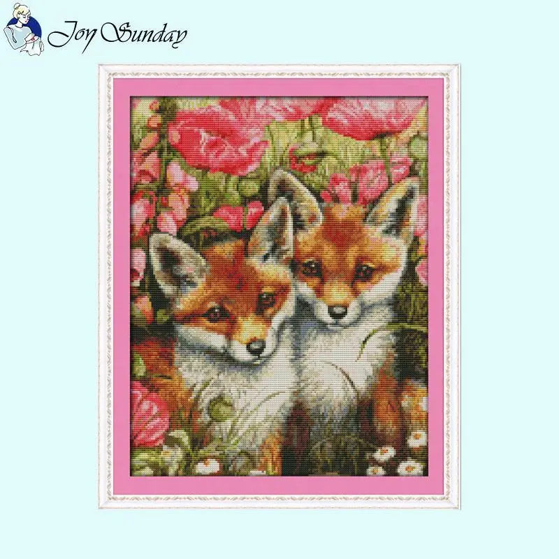 Two Little Foxes Joy Sunday Animal Cross Stitch Kits - AIMDIY