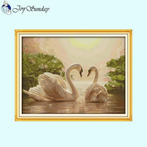 Two Swans Animal Pattern 14CT Cross Stitch Kit - AIMDIY