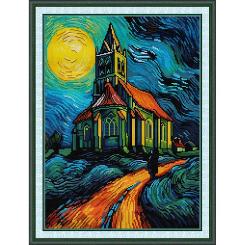 Van Gogh Style Church Art Pattern Joy Sunday Cross Stitch Kits - AIMDIY