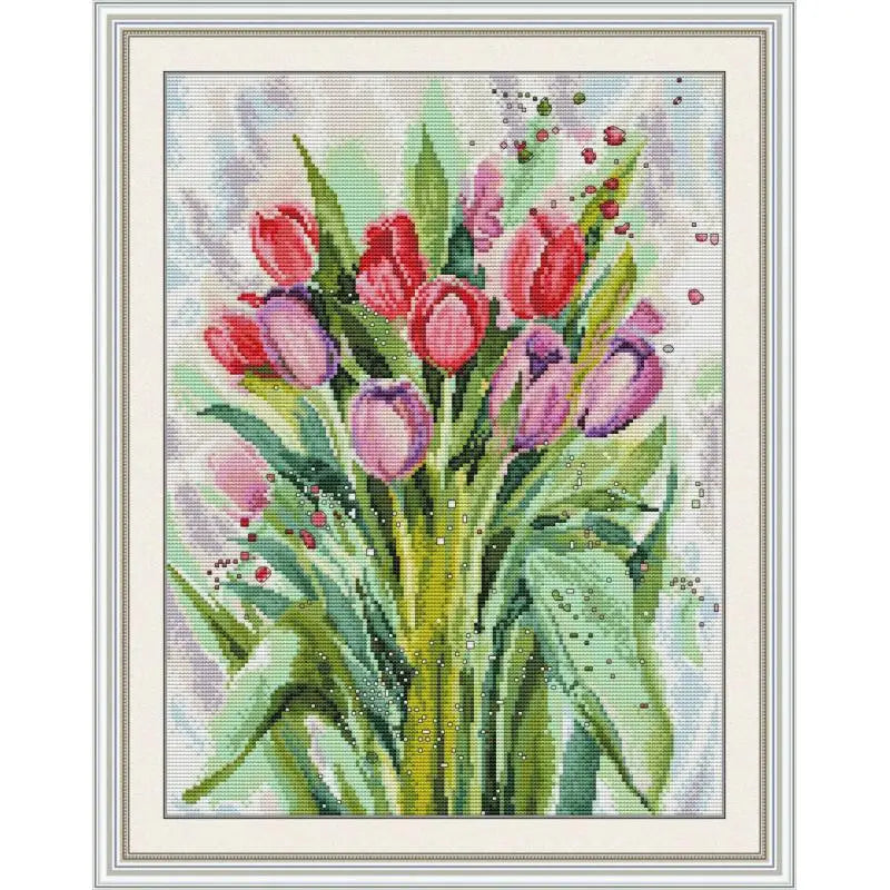 Watercolor Tulips DIY Cross Stitch Kits - AIMDIY