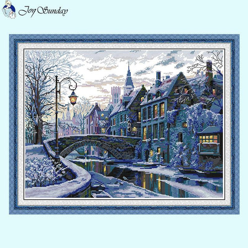 Winter Evening Landscape Pattern Cross Stitch Kit - AIMDIY