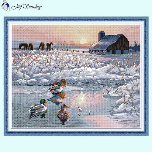 Winter Mandarin Ducks Animal Motifs Cross Stitch Kit - AIMDIY