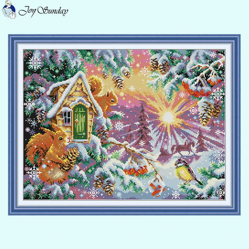 Winter Morning Cartoon - Animal Pattern Cross Stitch - AIMDIY