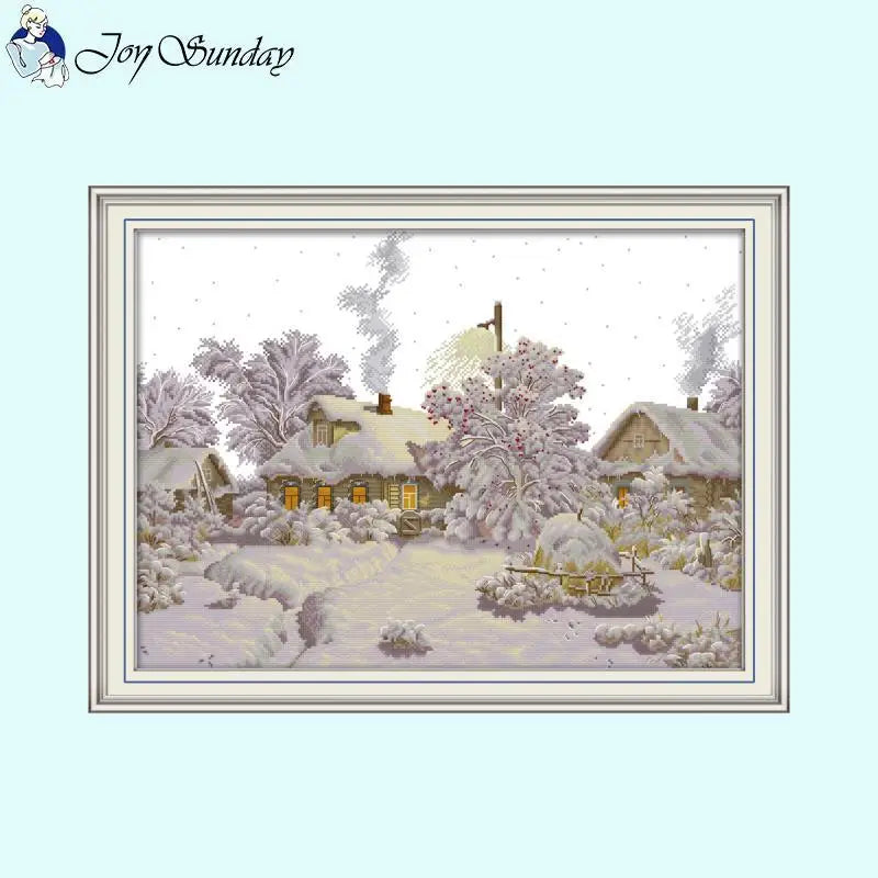 Cross Stitch Winter Village Landscape - AIMDIY