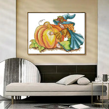 Load image into Gallery viewer, Witch and Pumpkin DIY Cartoon Character Pattern Cross Stitch Kit - AIMDIY
