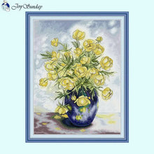 Load image into Gallery viewer, Yellow Flowers with Vase DIY Floral Stitch Kit Stamped Fabric - AIMDIY
