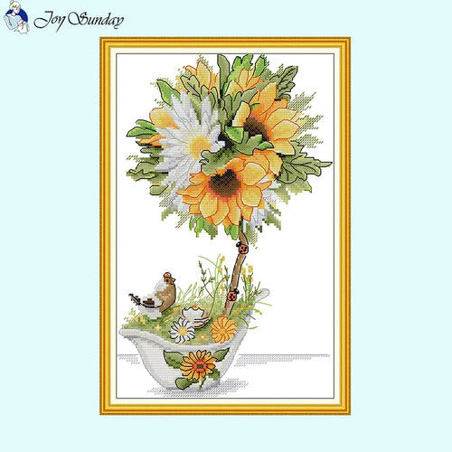 Yellow Sunflower Cross Stitch Embroidery Kits - AIMDIY