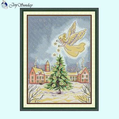 Christmas Angel Cross Stitch Kit with Cartoon Pattern on Stamped Canvas for Handmade Embroidery