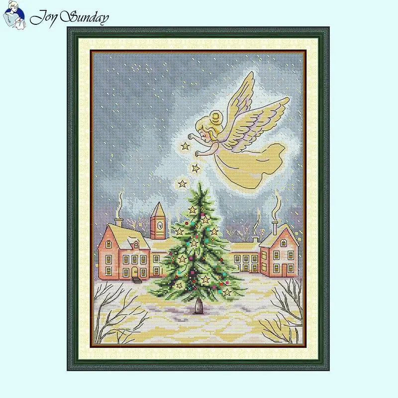 Christmas Angel Cross Stitch Kit with Cartoon Pattern on Stamped Canvas for Handmade Embroidery