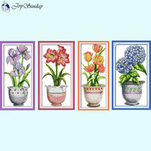 Load image into Gallery viewer, DIY Potted Plants Cross Stitch Kit with Floral Patterns and Stamped Canvas for Handmade Embroidery
