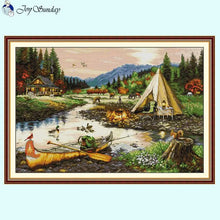 Load image into Gallery viewer, Golden Creek Scenery Pattern Cross Stitch Kit with Stamped Canvas for Handmade Embroidery
