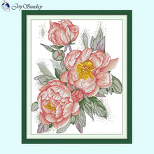 Load image into Gallery viewer, Peony Flower Pattern Cross Stitch Kit with Stamped Canvas for Handmade Embroidery
