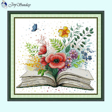 Load image into Gallery viewer, Spring in the Book Floral Cross Stitch Kit with Stamped Canvas for Handmade Embroidery
