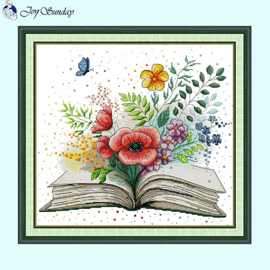 Spring in the Book Floral Cross Stitch Kit with Stamped Canvas for Handmade Embroidery