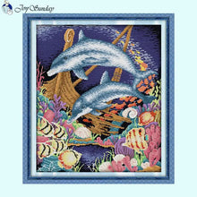 Load image into Gallery viewer, Marine Dolphin Stamped Cross Stitch - AIMDIY
