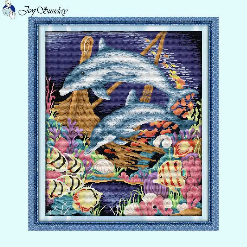 Marine Dolphin Stamped Cross Stitch - AIMDIY